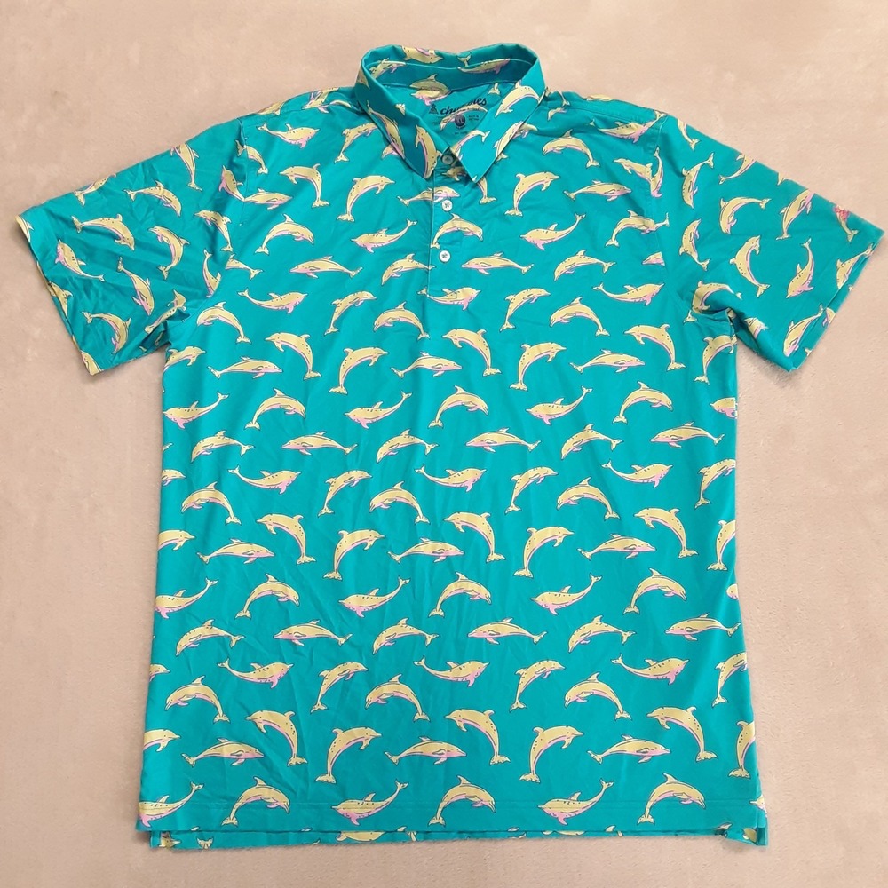 Chubbies Mens Flying Dolphins Performance Polo Shirt XL Blue UPF-50